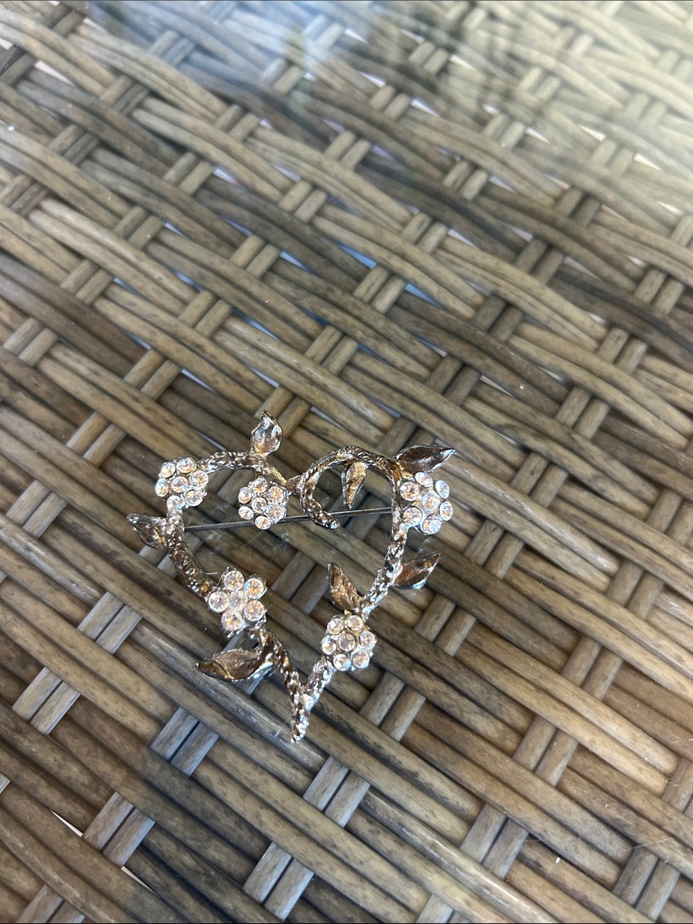 Christian Lacroix Silver-Tone Floral Heart Brooch with Clear Crystals